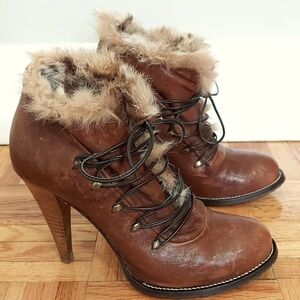 Mimosa Women Boot Size EU 38 Brown Leather Lace-Up Platform Academia Wood Chunky